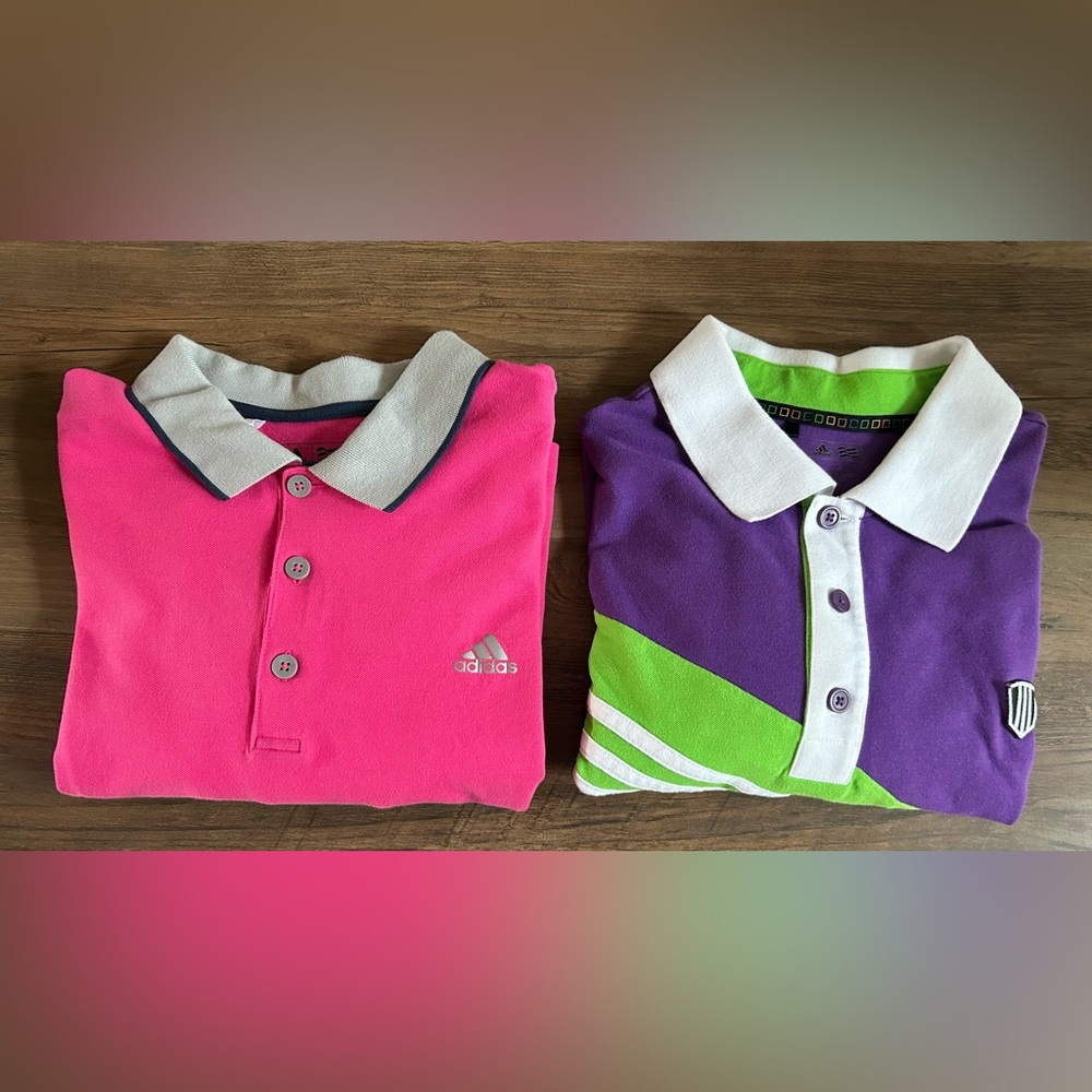 2 Adidas Men’s Colorful Golf Polo Shirts-Size Medium- Like New⛳️⛳️
